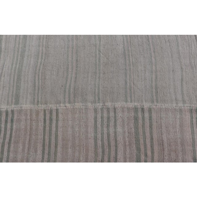 Vintage Turkish Kilim Rug in Soft Sage, Pale Taupe, and Faded Sand Stripes For Sale - Image 10 of 12