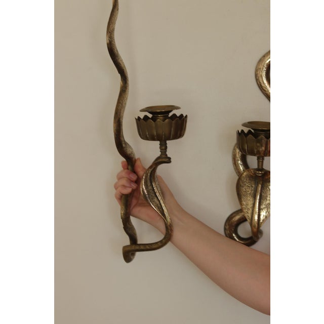 Egyptian Revival Style Engraved Brass Cobra Sconces, Set of 2 For Sale - Image 16 of 18