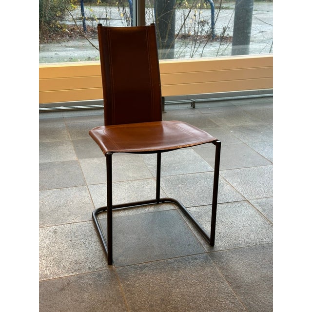 Vintage Cantilever Dining Chairs in Saddle Leather by Thema, Italy, 1970s, Set of 4 For Sale - Image 6 of 13