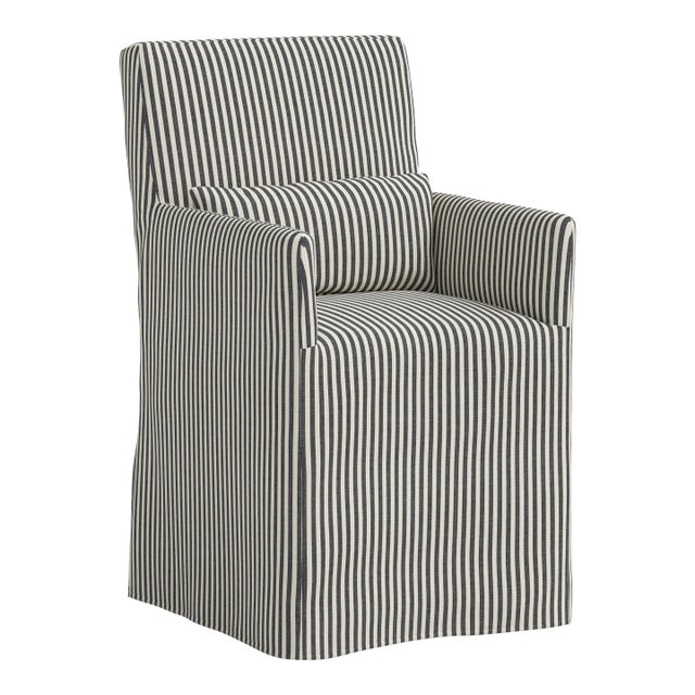 Stoffer Home x Cloth & Company Lindy Slipcover Dining Arm Chair in Jane Stripe Carbon For Sale
