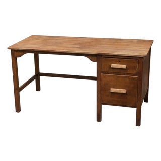 Vintage Oak School Desk with Drawers For Sale