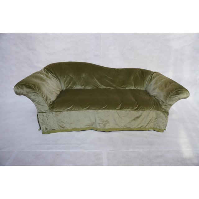 Pair of Custom Curved Back Tufted Damask Sofas Includes Additional Silk Velvet Slipcovers For Sale - Image 12 of 18