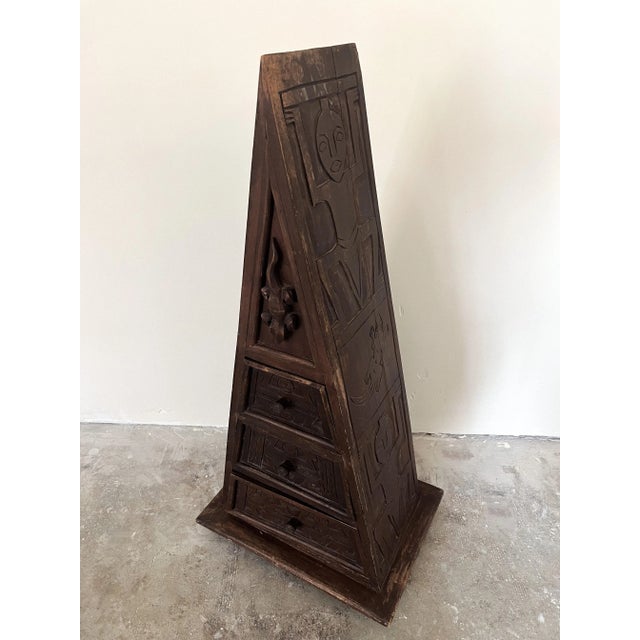 1970s Vintage Hand Carved Pyramid Chest of Drawers For Sale - Image 5 of 10