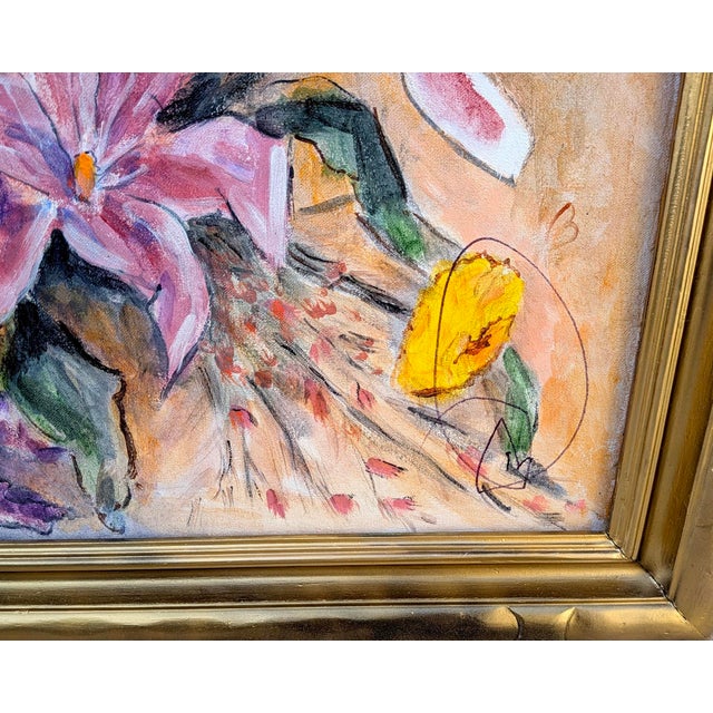 This beautifully expressive vintage floral still life oil painting on canvas that captures the effortless elegance of an...