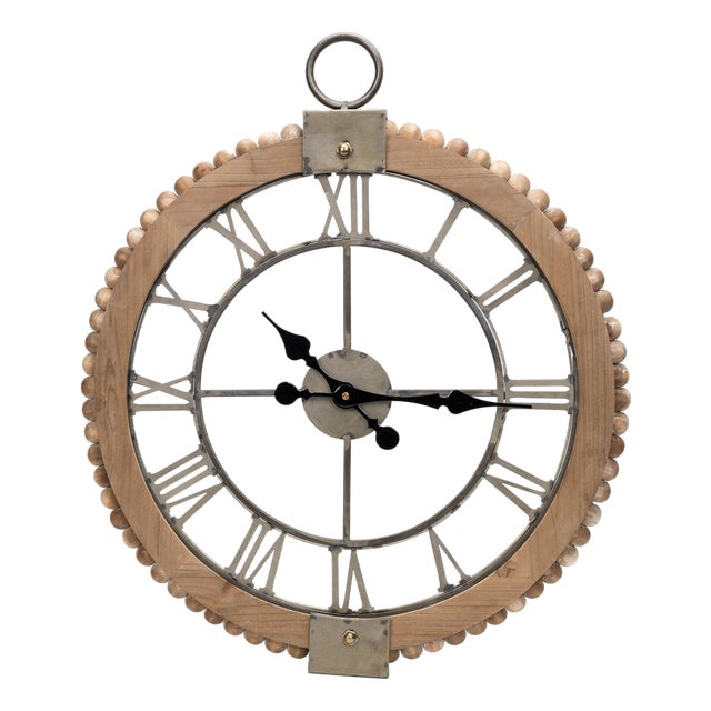 Beaded Wood Wall Clock with Metal Face 30"H For Sale