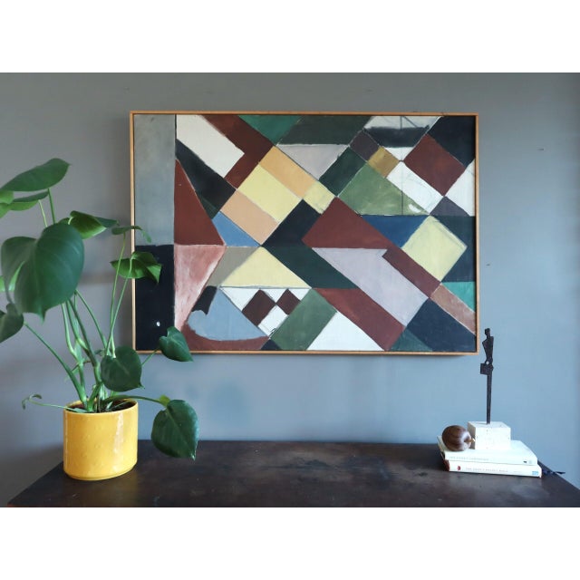Mid-Century Modern Mid-Century Modern 'Intersecting Planes' Vintage Original Geometric Abstract Oil Painting by Swedish Artist Bror Ingemar Fröberg (1921-1999), Framed For Sale - Image 3 of 12