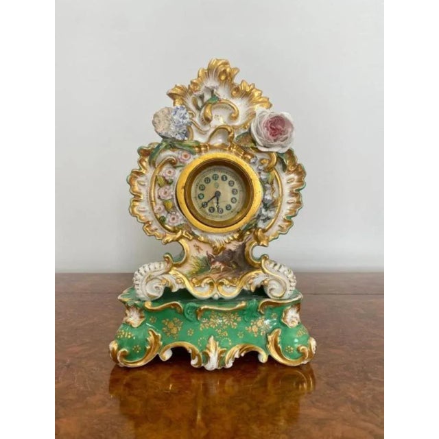 Edwardian Hand Painted Porcelain Mantle Clock, 1900s For Sale - Image 4 of 6