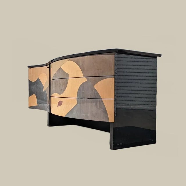 1980s Postmodern Inlaid Wood & Lacquer Sideboard by Carlo Malnati, 1980s For Sale - Image 5 of 10