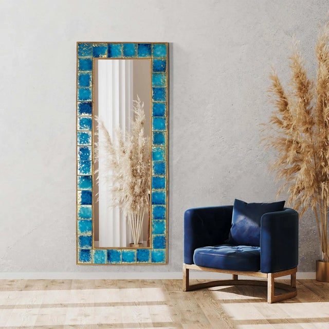 Early 21st Century Turkish Handmade Napoli Tile Travertine Mirror, 2010s For Sale - Image 5 of 5