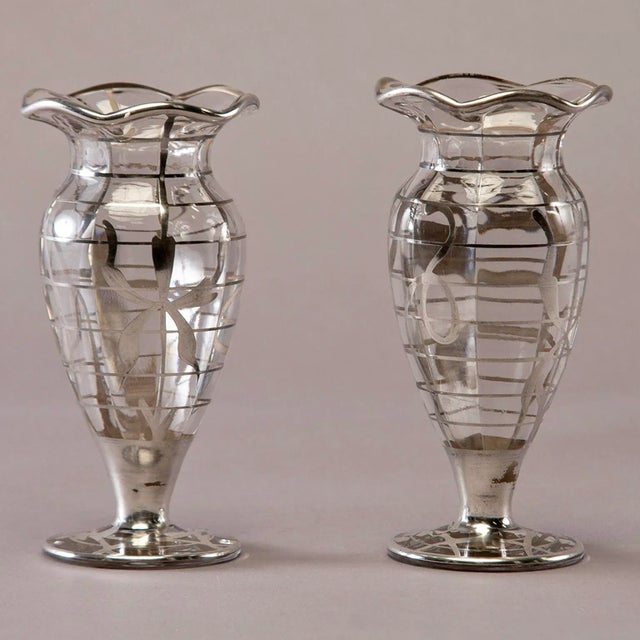 1940s Silver Overlay Glass Vases - a Pair For Sale - Image 10 of 10