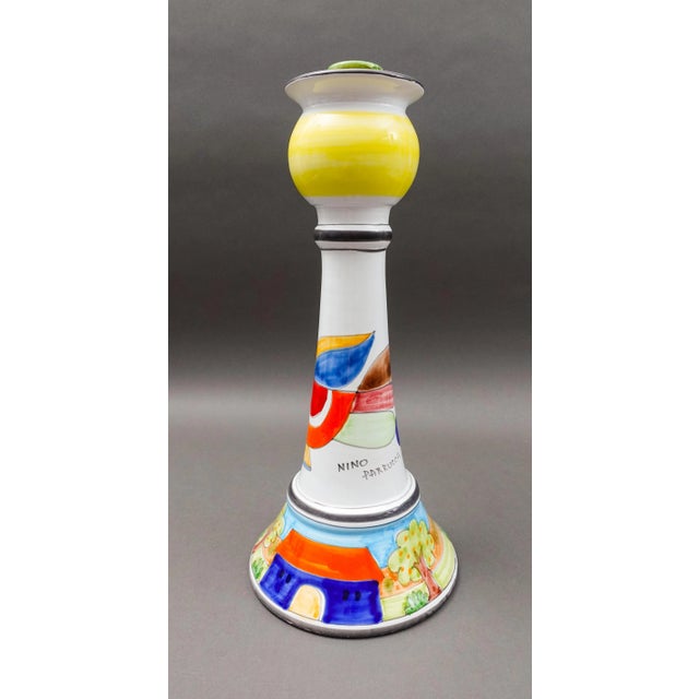 Mid 20th Century Nino Parrucca Italy Hand Painted Bird Art Pottery Candlestick Candle Holder For Sale - Image 4 of 7