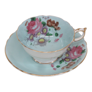 Paragon Teal Blue Floral Bone China Set of Tea Cup and Saucer 4657b