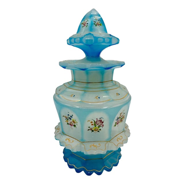 Antique Opaline Glass Perfume Bottle with Double Lid For Sale