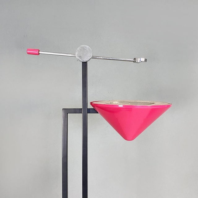 Black Italian Modern Metal Structure and Magenta Conical Diffuser Floor Lamp, 1980s For Sale - Image 8 of 12