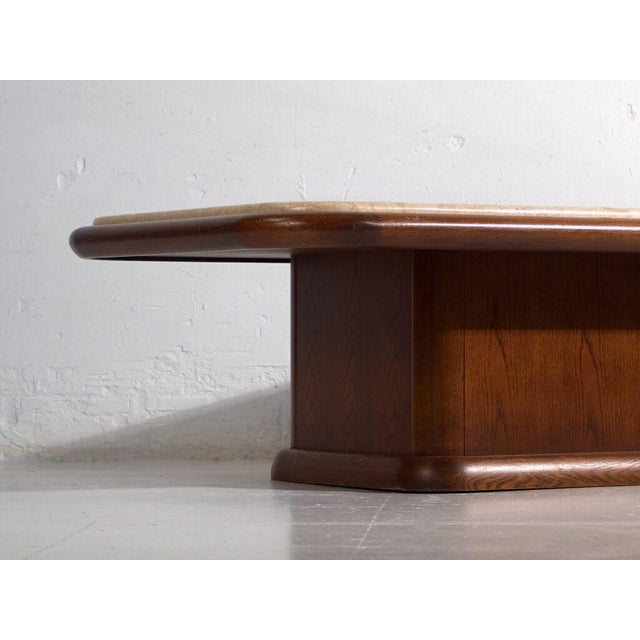 Japanese coffee table in keyaki wood and cream marble (c.1960-1980) Dimensions: Length: 150 cm Depth: 80 cm Height: 41...