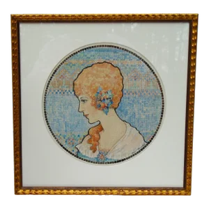 "The Mosaic Lady", Original Watercolor Painting in the Art Nouveaux Style