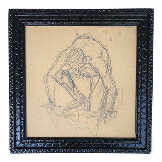 Vintage Pencil Sketch of Nude Male Runner For Sale