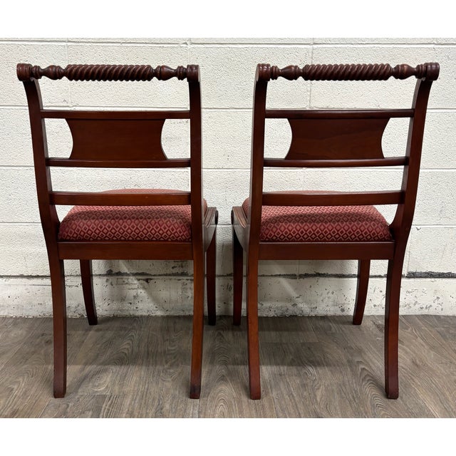 Vintage Willett Furniture Regency Style Barley Twist Top Mahogany Dining Chairs For Sale - Image 11 of 12