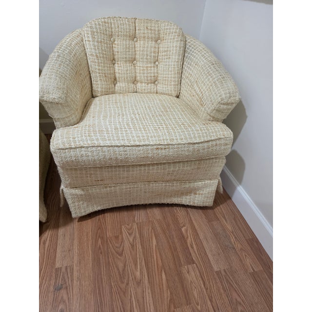 Mid-Century Modern A Perfect Set of Vintage Cream Boucle Swivel Barrel Chairs For Sale - Image 3 of 4