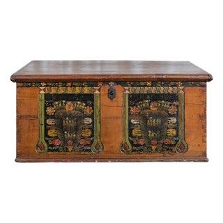 Antique Hand Painted Chest in Warm Ochre, Dated 1896 For Sale