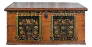 Antique Hand Painted Chest in Warm Ochre, Dated 1896
