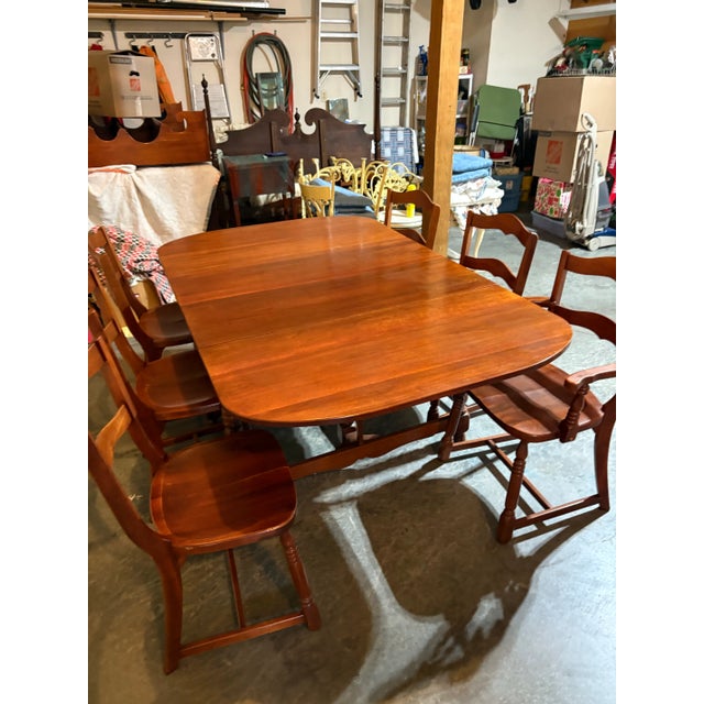 1950s Dining Set – Drop-Leaf Table, 6 Chairs For Sale - Image 9 of 12