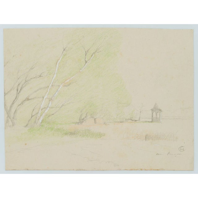 Hans Christiansen (1866 Flensburg - 1945 Wiesbaden): On the lakeshore under trees, 20th century, PencilTechnique: White...