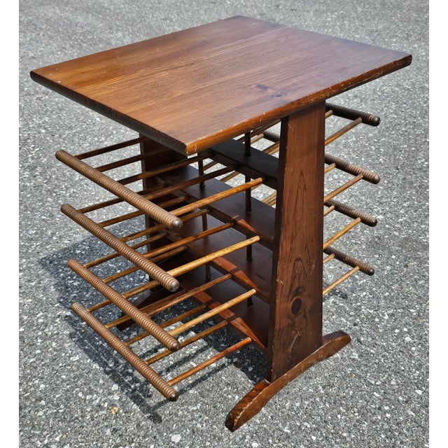 Vintage Farmhouse Pine Turned Spindle Magazine Record Rack Holder and end table by Bucciarelli. Hand made and utilizing...