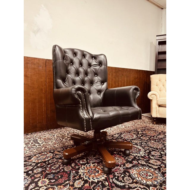 Black English Chesterfield Director Chair For Sale - Image 8 of 9