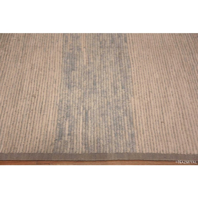 Modern Abstract Solid Light Ivory Cream And Sky Blue Abrash Modern Room Size Rug For Sale - Image 3 of 6