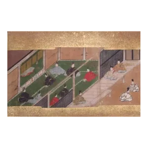 18th Century Japanese Scroll Stylized Court Scene Painting