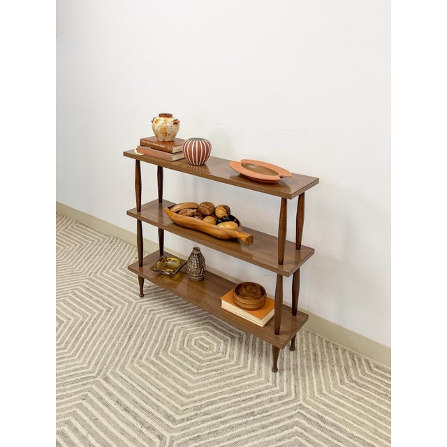 Brown Vintage 3-Tier Shelf Small Mid-Century Bookcase Display For Sale - Image 8 of 11