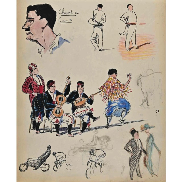 Norbert Meyre, The Musical Band, Drawing, Mid 20th-Century For Sale