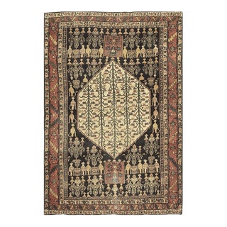 1890s Small Deep Blue Classic Vase Medallion Antique Senneh Knotted Wool Rug For Sale
