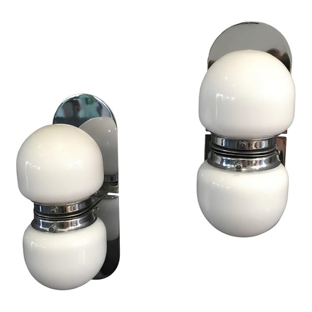 Vintage Art Deco Light Old Lamp Wall Sconces Fixture Nickel Brass & Milk Glass Shade Ship Light Lamp - Pair For Sale