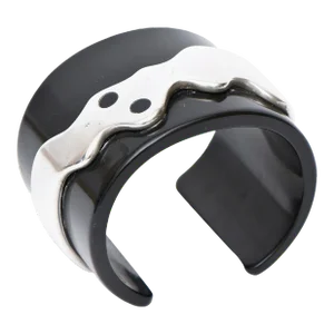Vintage French Wide Resin and Chrome Cuff Modernist Bracelet