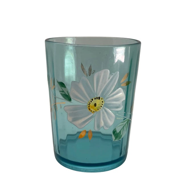 Victorian Hand-Painted Green & Blue Victorian Tumblers Glasses- a Pair For Sale - Image 3 of 6