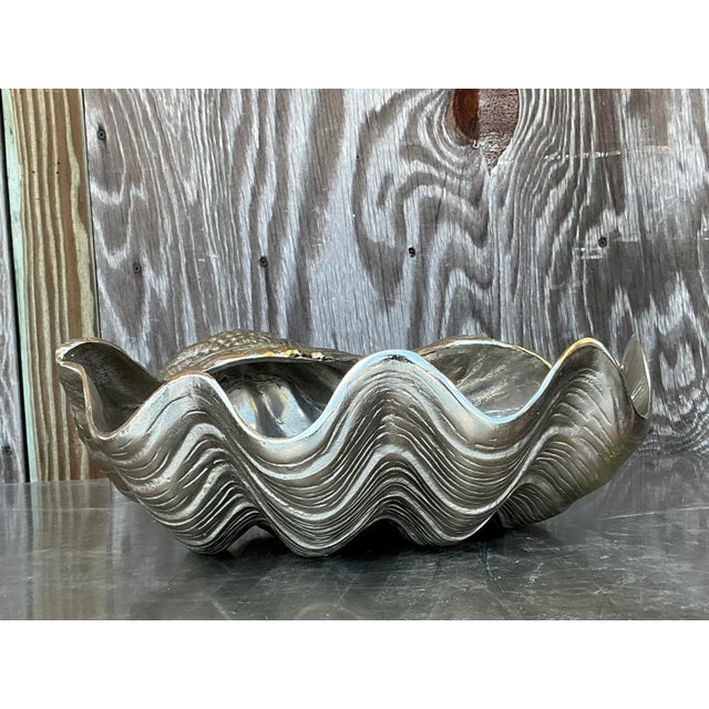 Silver Vintage Cast Metal Giant Clam Shell For Sale - Image 8 of 8