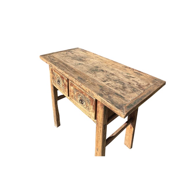 Rustic Raw Bleach Wash Wood Drawers Rectangular Console Side Table For Sale - Image 4 of 5