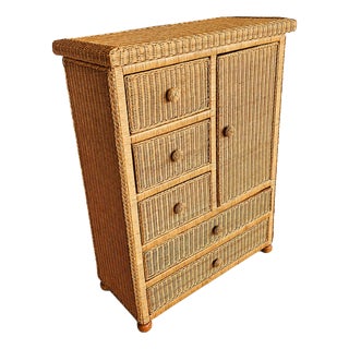 Vintage Wicker Dresser / Chest of Drawers in Boho Chic Coastal Style For Sale