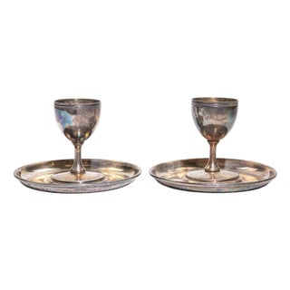 Silver-Plated Egg Cups with Underplates, 1950s, Set of 2 For Sale