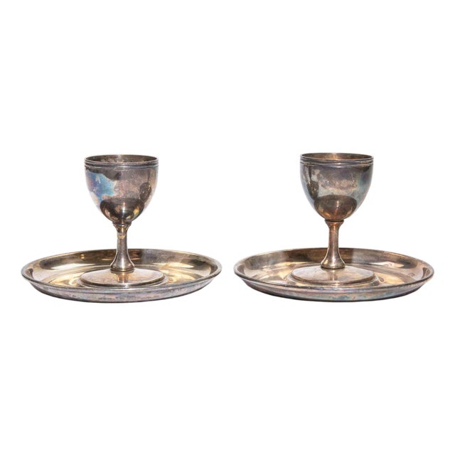 Silver-Plated Egg Cups with Underplates, 1950s, Set of 2 For Sale