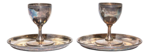 Silver-Plated Egg Cups with Underplates, 1950s, Set of 2