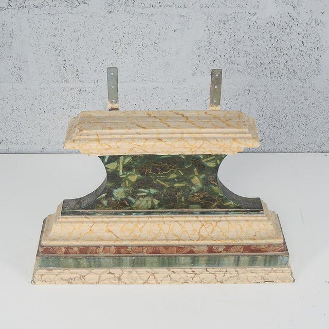 18th Century Antique White and Green Lacquered Wooden Pedestal Base with Faux Marble, 1700s For Sale - Image 5 of 13