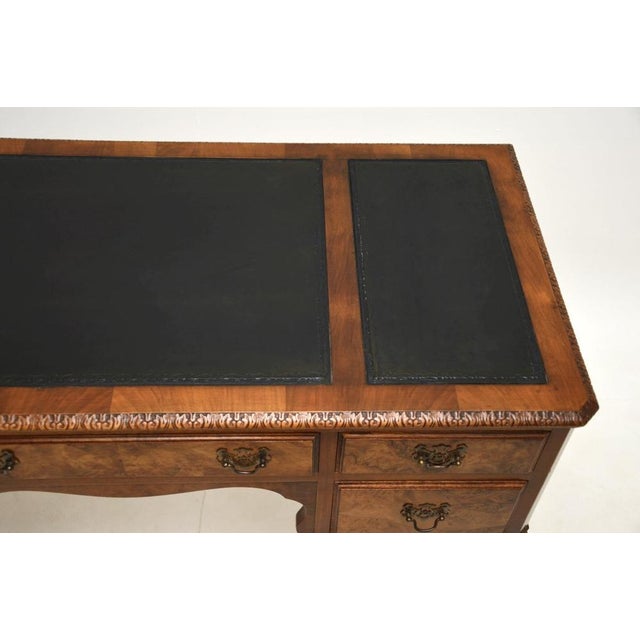 Wood Antique Burr Walnut Leather Top Desk, 1930s For Sale - Image 7 of 9