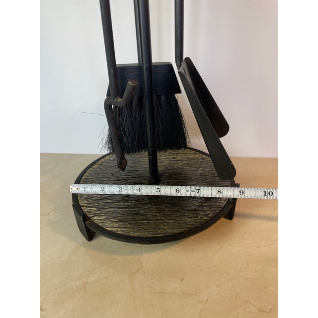 Metal Mid-Century Modern Black Iron & Brass Fireplace Tool Set With Stand For Sale - Image 7 of 8