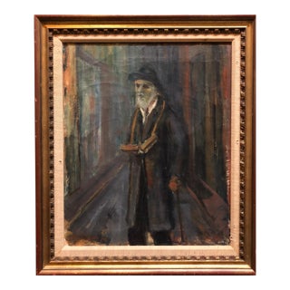 Ozer ShabatJudaica Oil Painting 1945 Palestine Old Jewish Man Polish Israeli Artist, 1945 For Sale