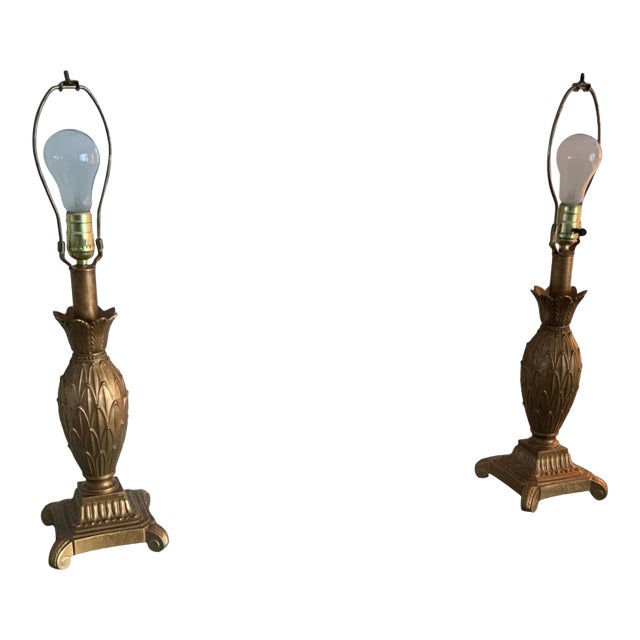 1980’s French Style Gold Tone Wrought Iron Metal Table Lamps - a Pair For Sale