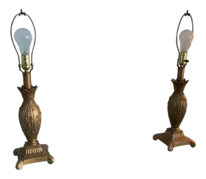 1980’s French Style Gold Tone Wrought Iron Metal Table Lamps - a Pair