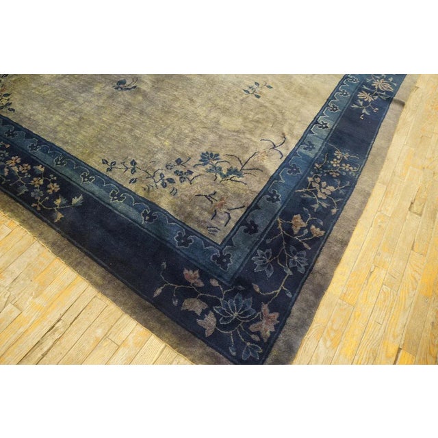 Textile 1920s Gray Floral Antique Chinese Peking Rug 9' 3'' X 11' 6'' Knotted Pile Wool Carpet For Sale - Image 7 of 9